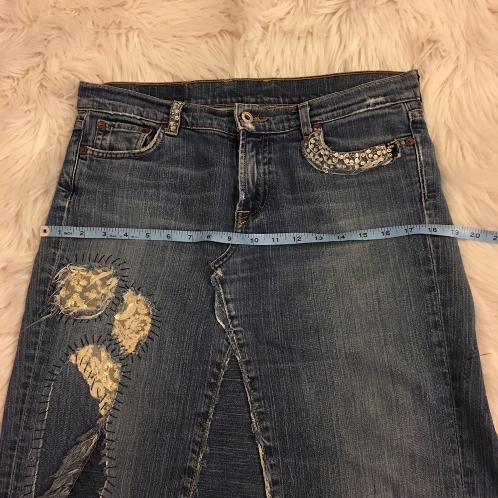 Lucky Brand | Jean Skirt | Custom Made | Lace and Sequin Detail - Picture 10 of 16